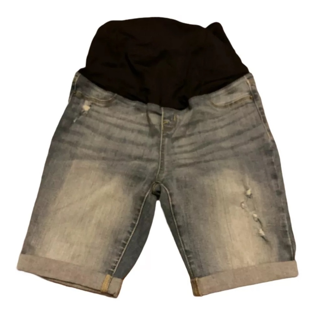 NEW Ingrid & Isabel Maternity Jean Denim Shorts Crossover Distressed Size 2